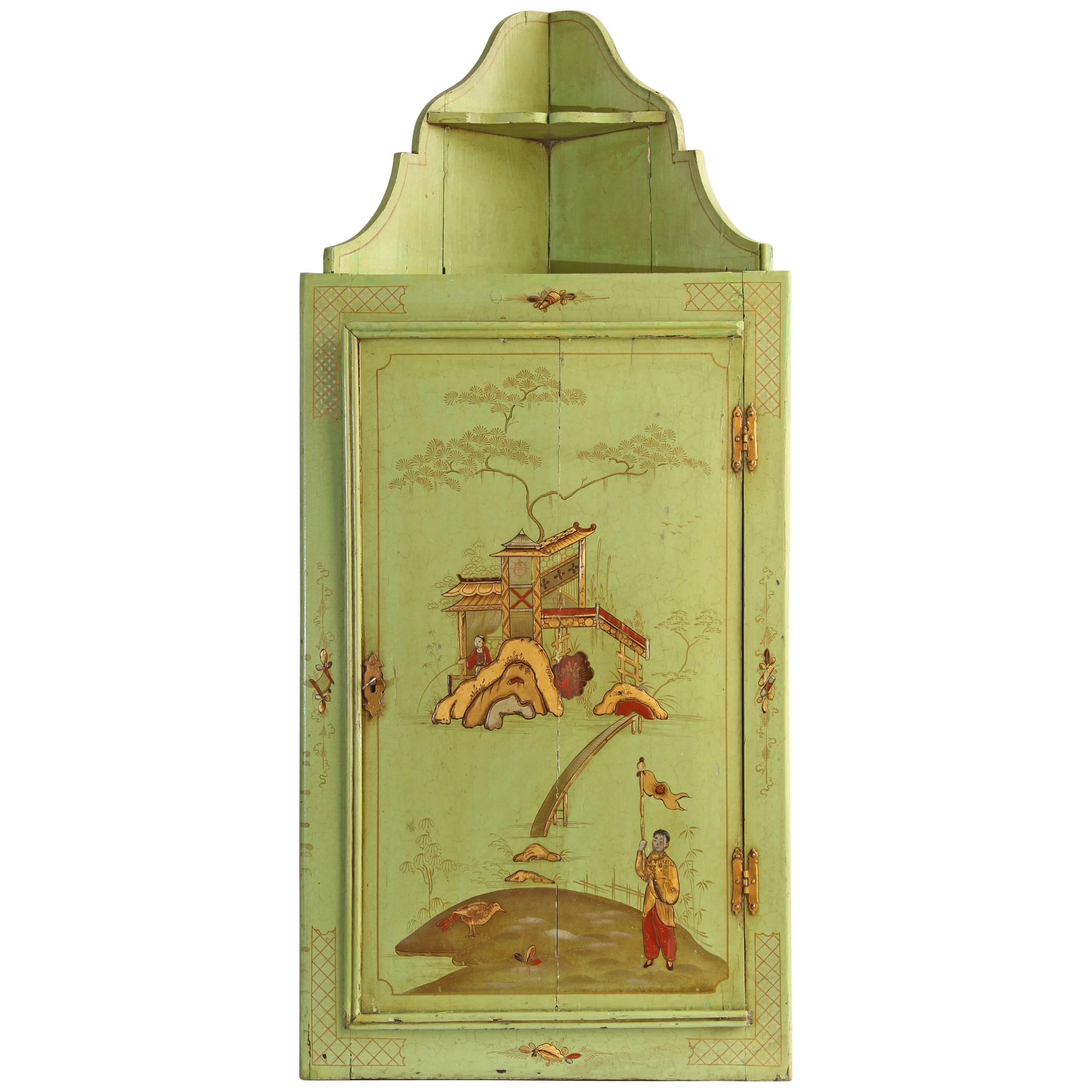19th Century English Chinoiserie Decorated Hanging Corner Cupboard