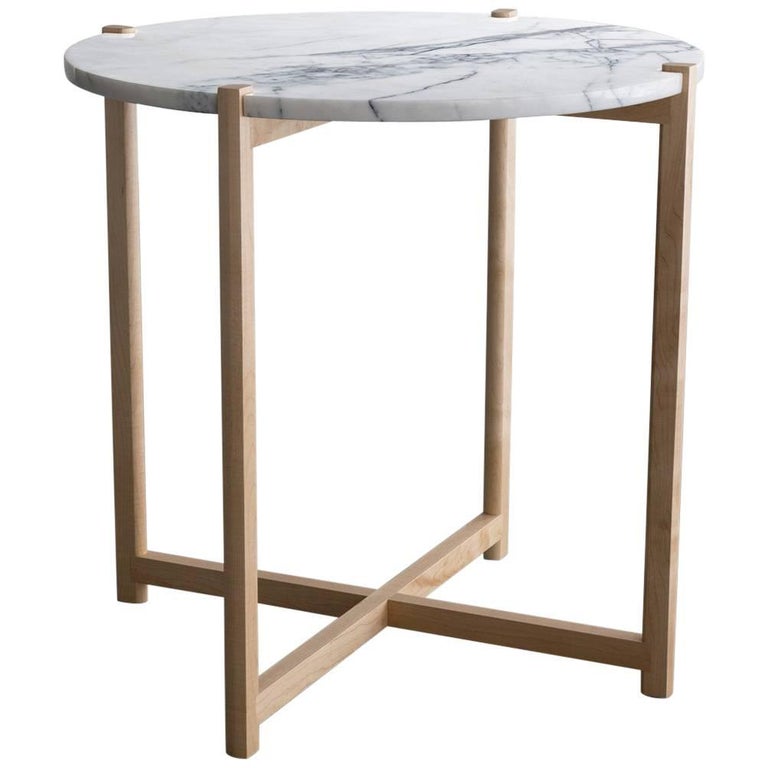 Satin Round Maple Side Table For At 1stdibs Pierce Side Table Round Maple Hardwood White Carrara Marble Top