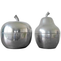 Retro Set of two Italian Metal Apple & Pear Ice Buckets 1970's.