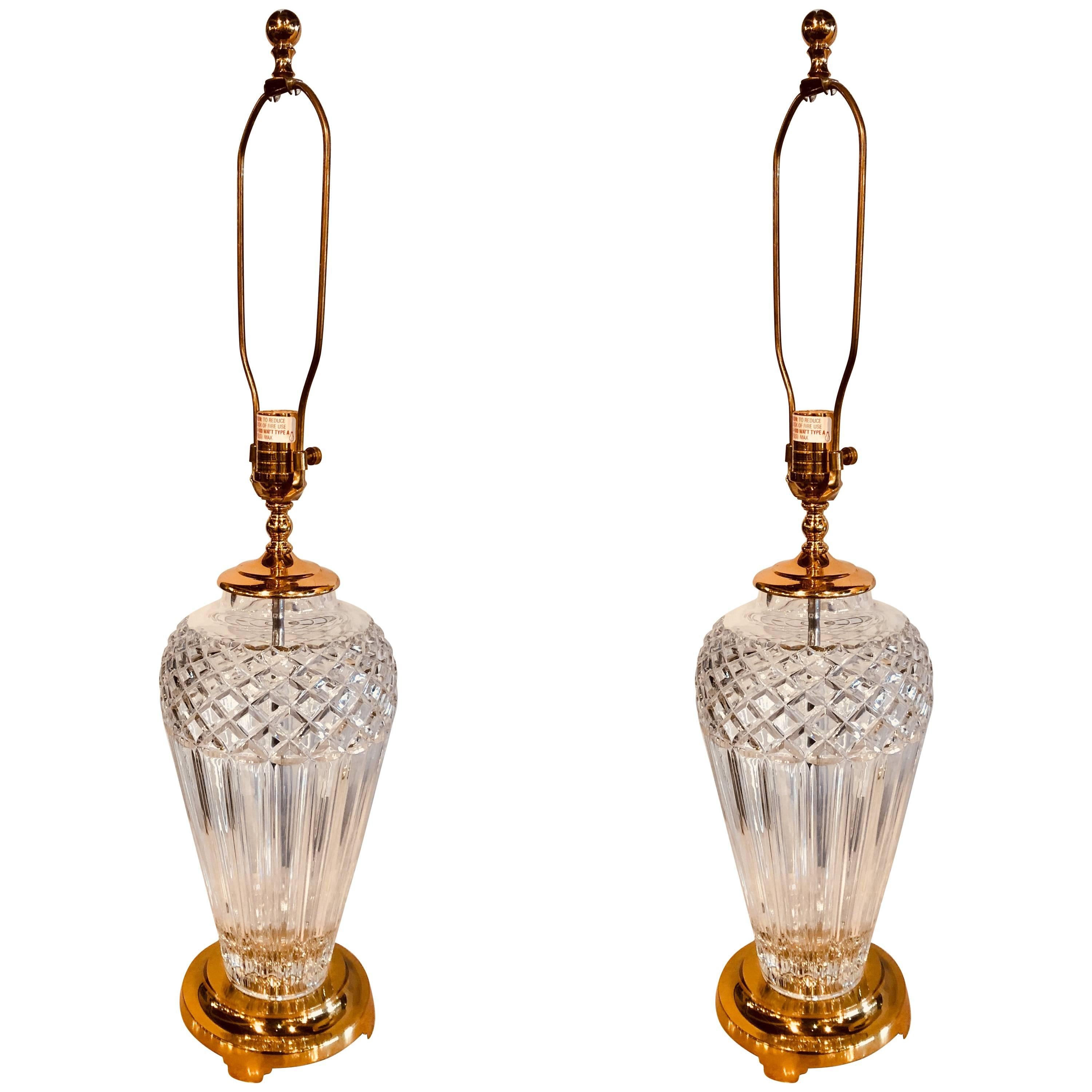 Pair of Waterford Crystal Signed Table Lamps with Stunning Custom Shades