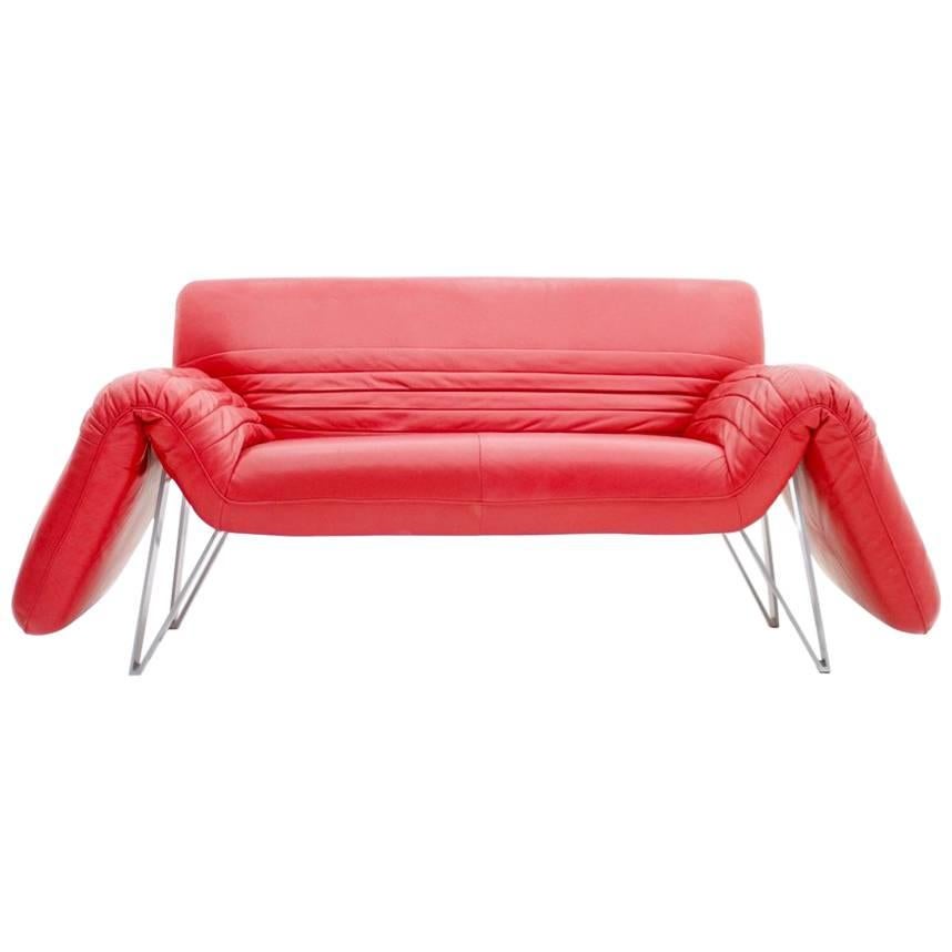 De Sede Red Leather Sofa Lounge Chair DS 142 by Wilfried Totzek Swiss 1988