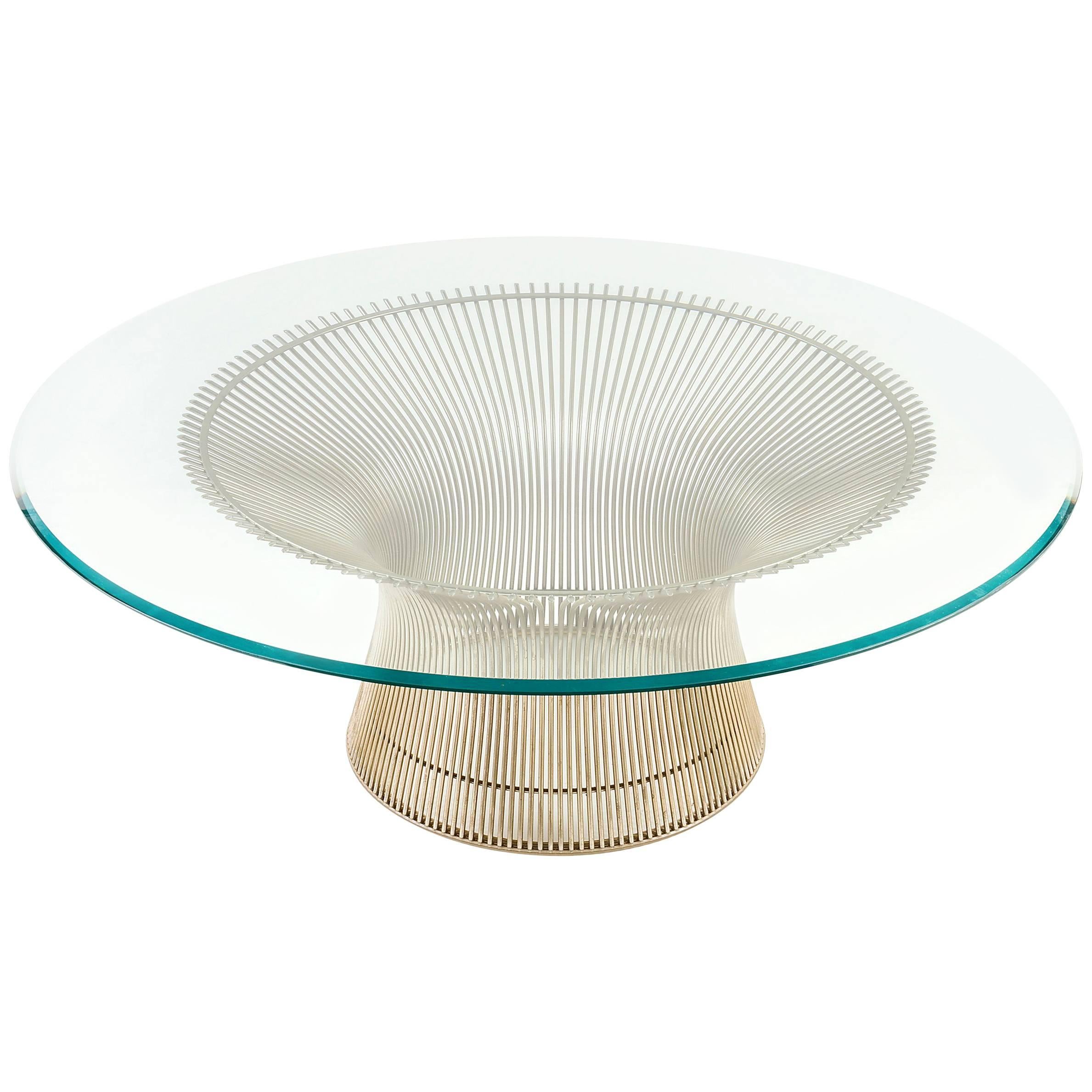 Warren Platner Glass Top Coffee Table with Sculptural Wire Base,  USA 1970s