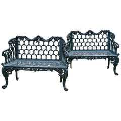 Antique Two Cast Iron Gothic Benches