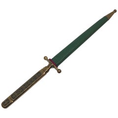 Vintage Midcentury Brass and Green Enamel Letter Opener, Solingen Germany