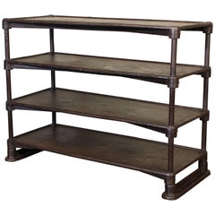 Used Industrial Four Tier Cast Iron Table Factory Shelving Storage Unit