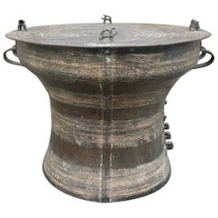 Sculptural 19th Century Thai Bronze Rain Drum Table 