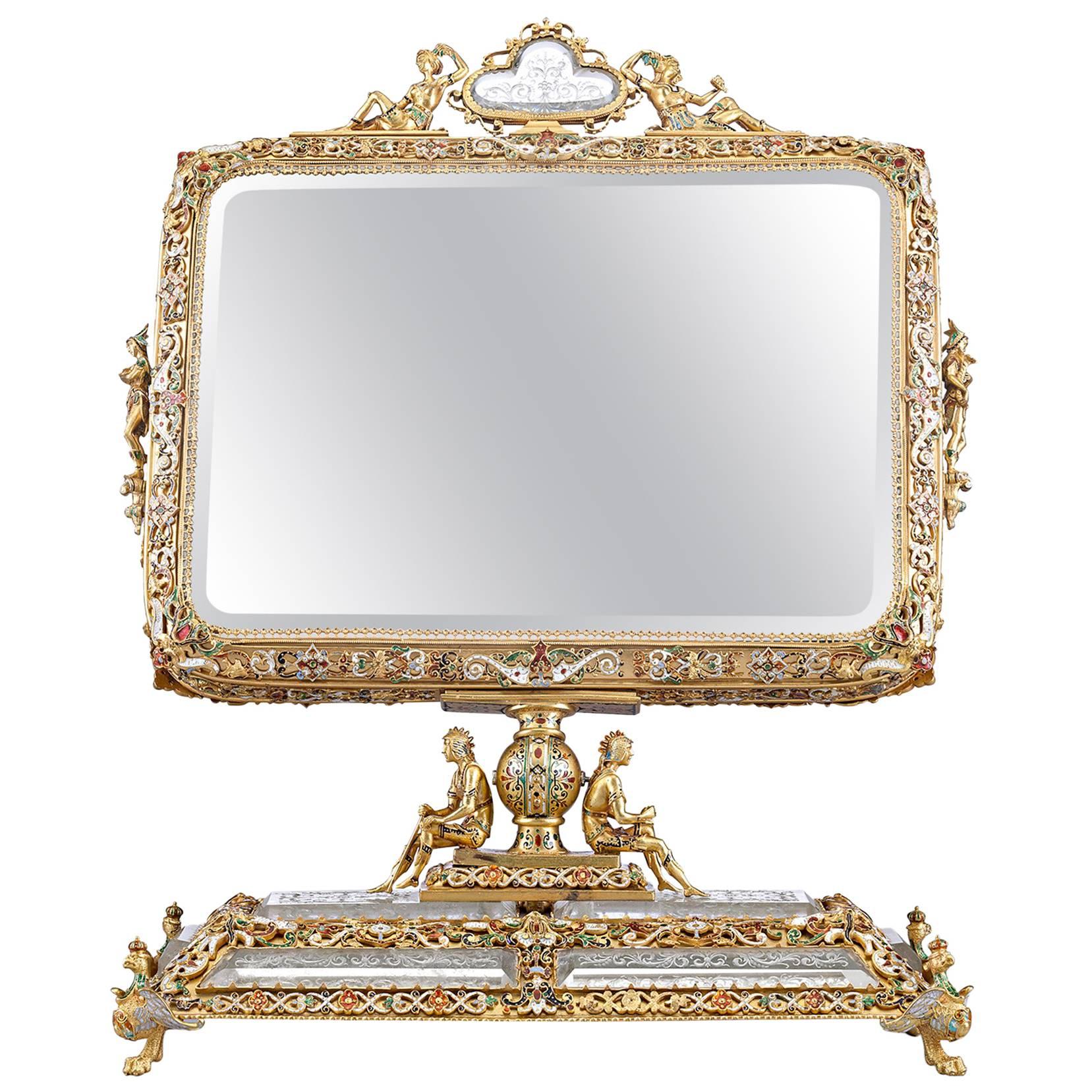 19th Century Viennese Rock Crystal and Silver Gilt Mirror 