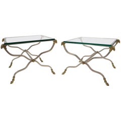 Pair of Italian Steel and Brass Side Tables 