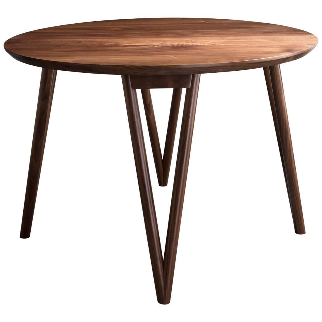 Hair Pin Table 42, Round, Walnut Hardwood, Dining, Center Table For Sale