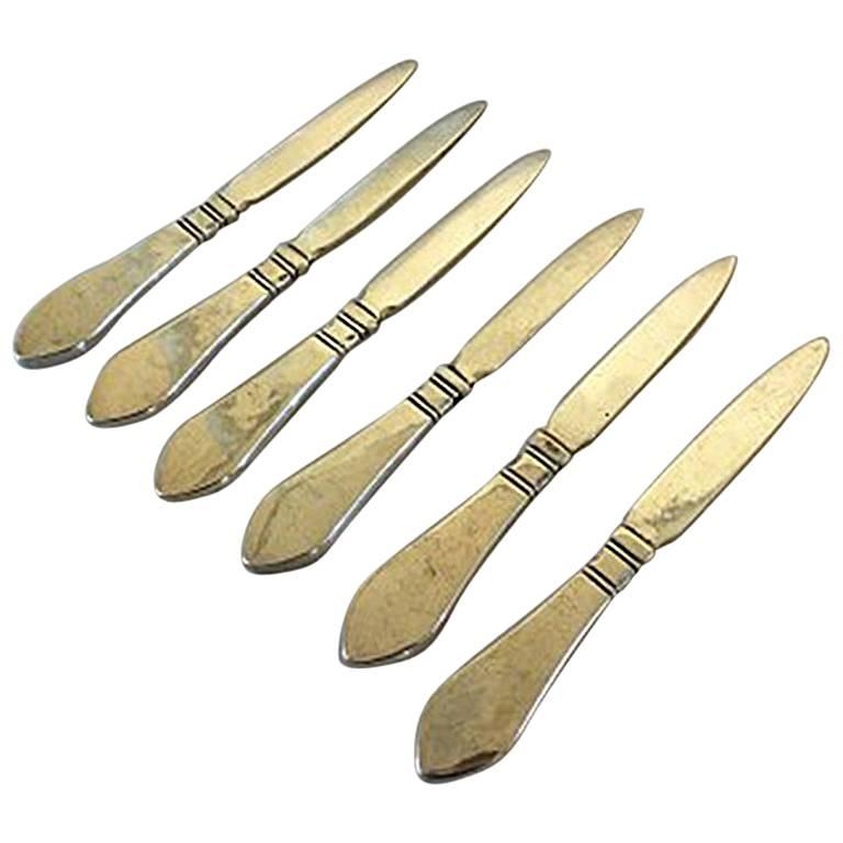 6 x Georg Jensen Continental Silver 830 S Fruit Knives  For Sale