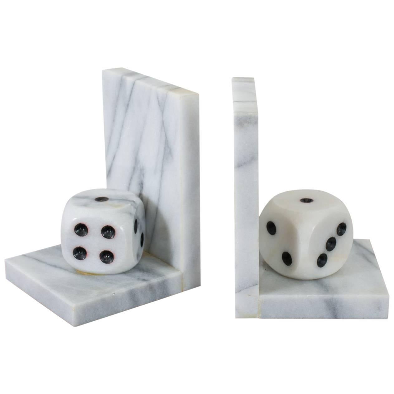 Mid-Century Modern Italian Marble Dice Bookends For Sale