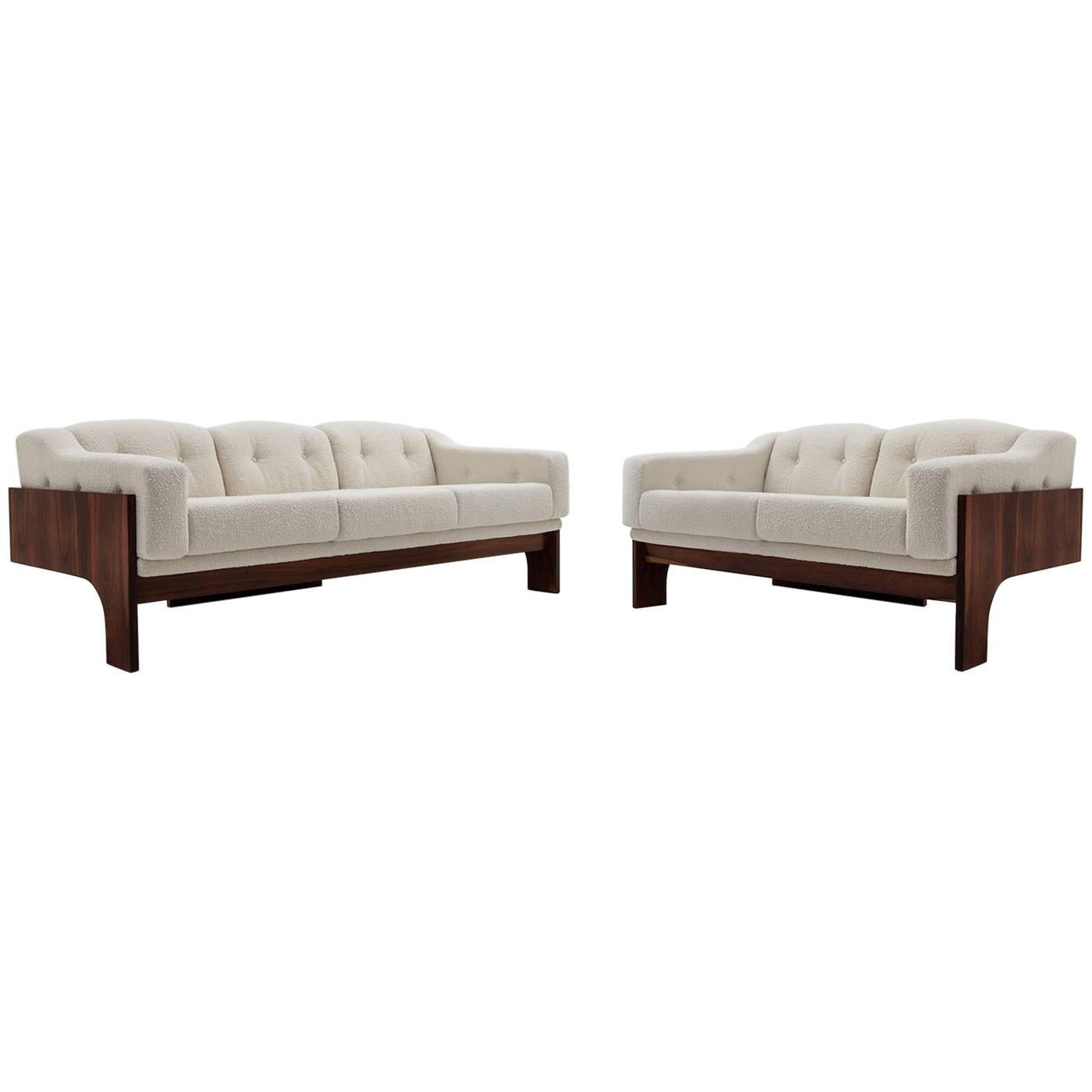 Rosewood and Bouclé Midcentury Sofa Set by Claudio Salocchi for Sormani, 1960s