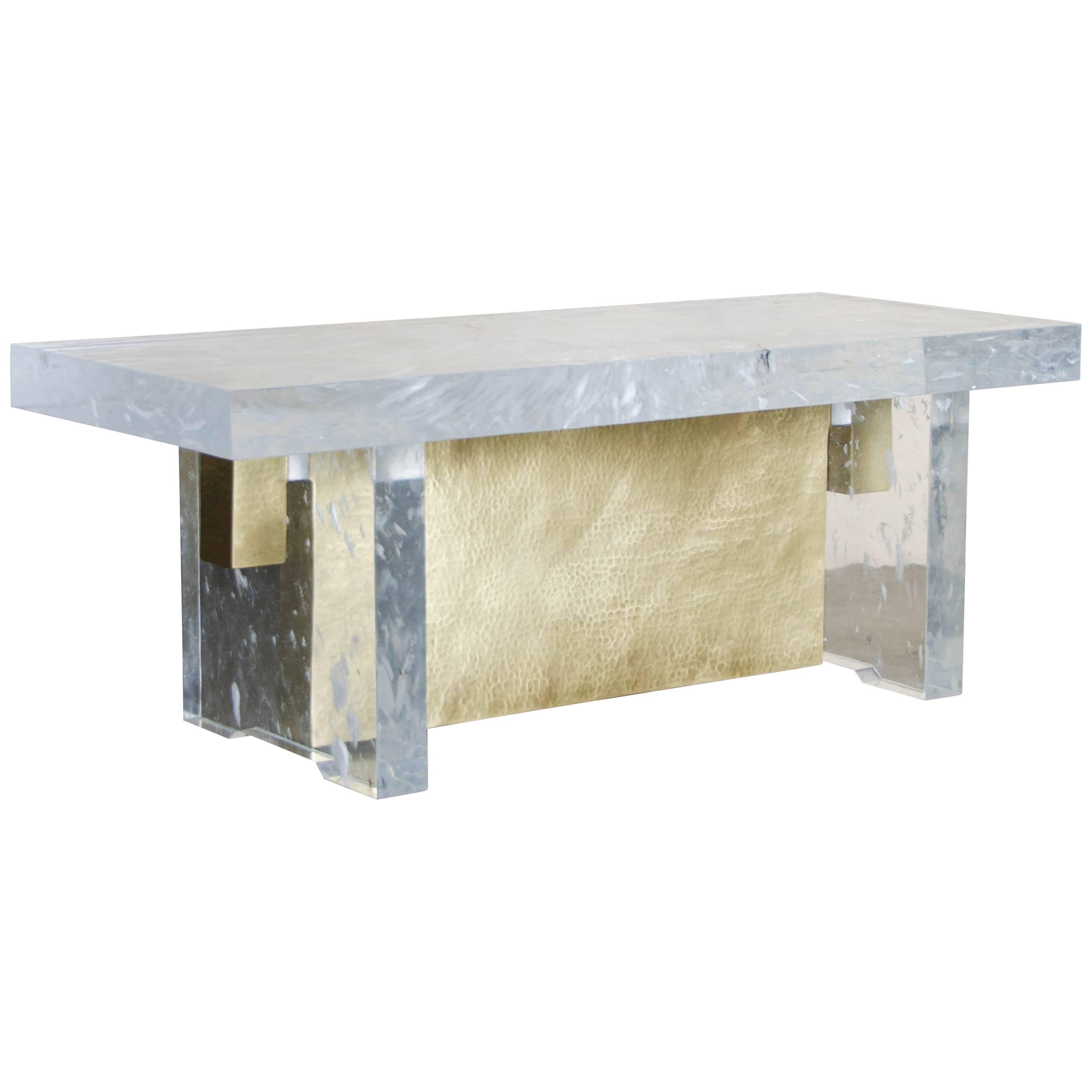 Melrose Bench, Crystal and Brass by Robert Kuo, Limited Edition, in Stock