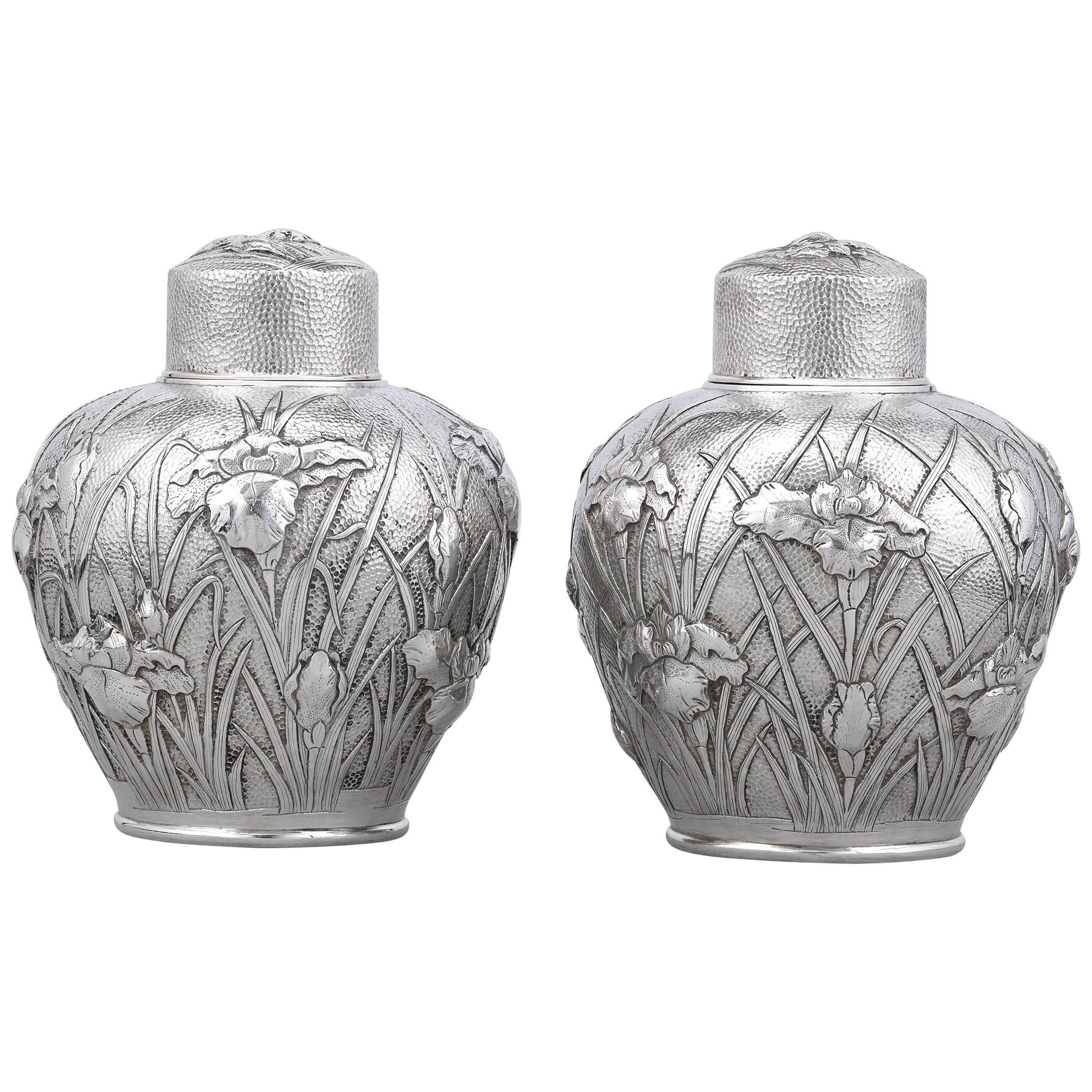 Meiji-Period Japanese Silver Tea Canisters 