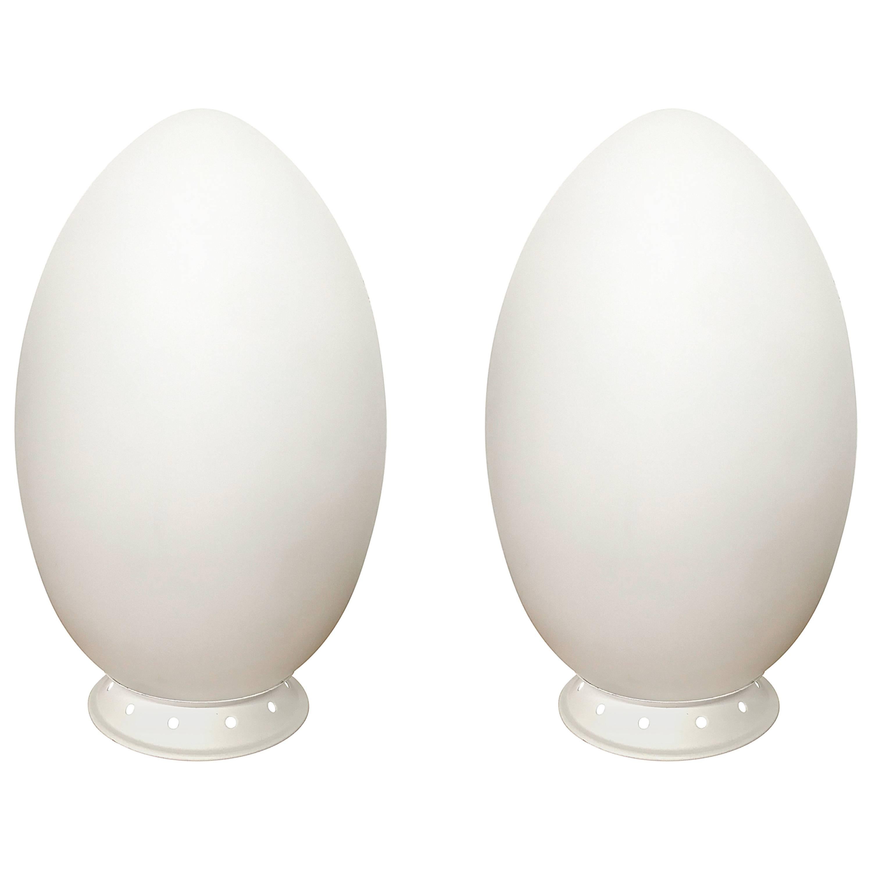 Pair of Ben Swildens “Uovo” or Egg Table Lamps for Fontana Arte, Italy 1972