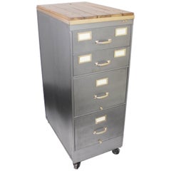 Vintage 1930's Acier Brut & Brass Industrial Metal File Cabinet