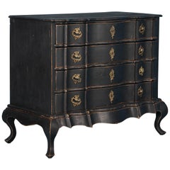 Antique Danish Baroque Chest of Drawers Painted Black