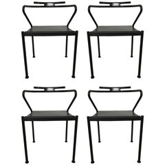 Set of Four Post Modern Black Leather Dining Chairs by Cidue 