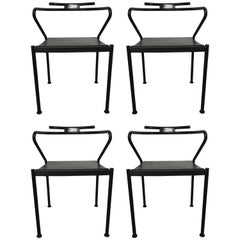 Set of Four Post Modern Black Leather Dining Chairs by Cidue