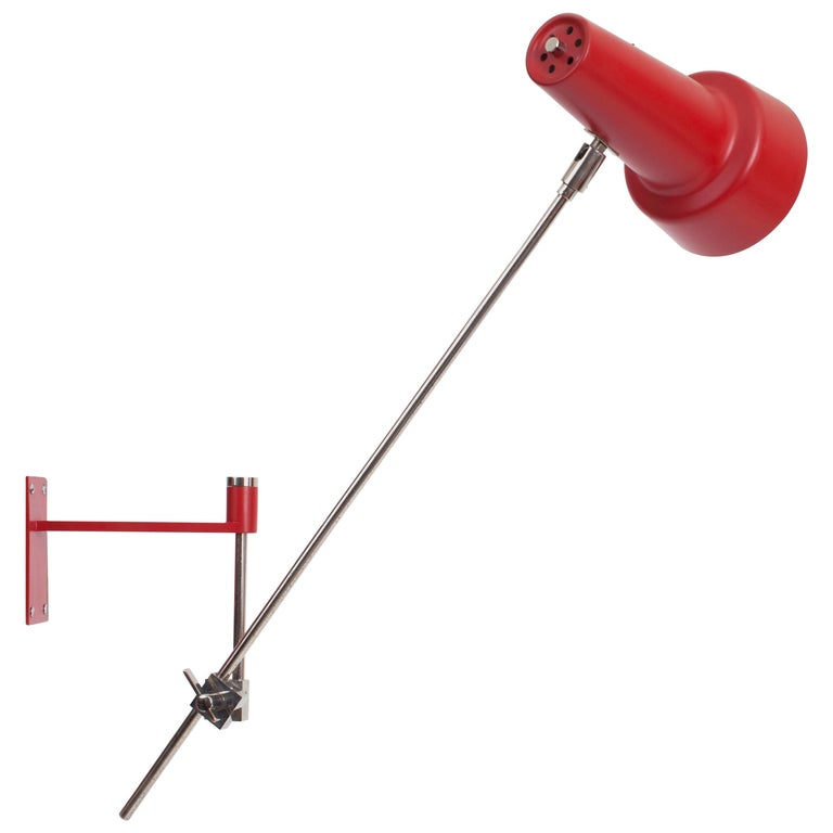 Dynamic Red Enameled Swing Arm Sconce with Silver Chromed Mounts, Italy