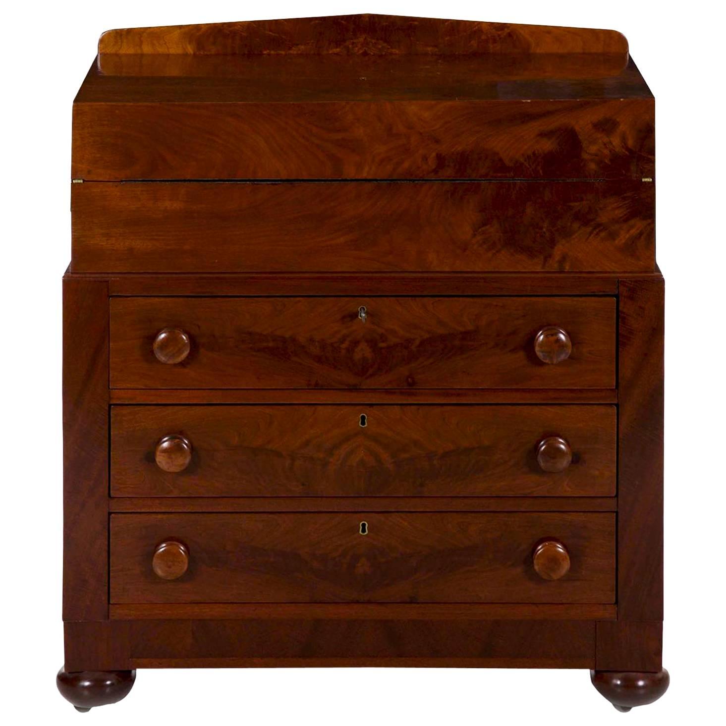 American Late Classical Crotch-Mahogany Writing Desk over Chest c. 1850-70