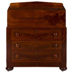 Antique American Late Classical Crotch-Mahogany Writing Desk over Chest c. 1850-70