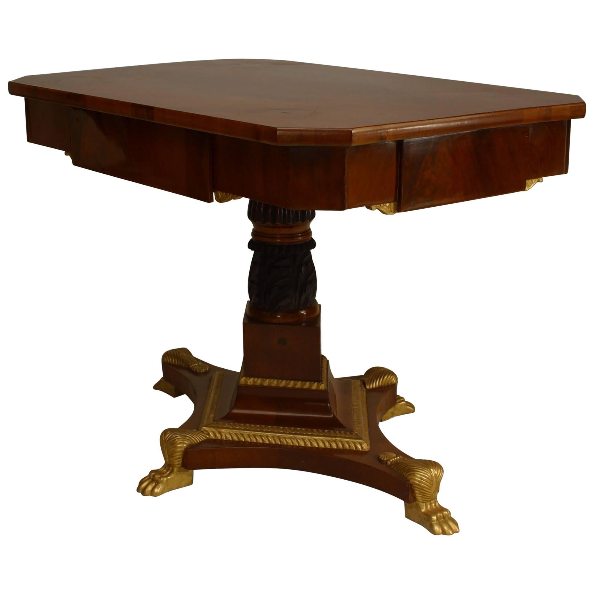 Russian Neoclassic Clawed Mahogany Center Table For Sale