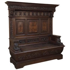 19th Century Italian Renaissance Walnut Hall Bench