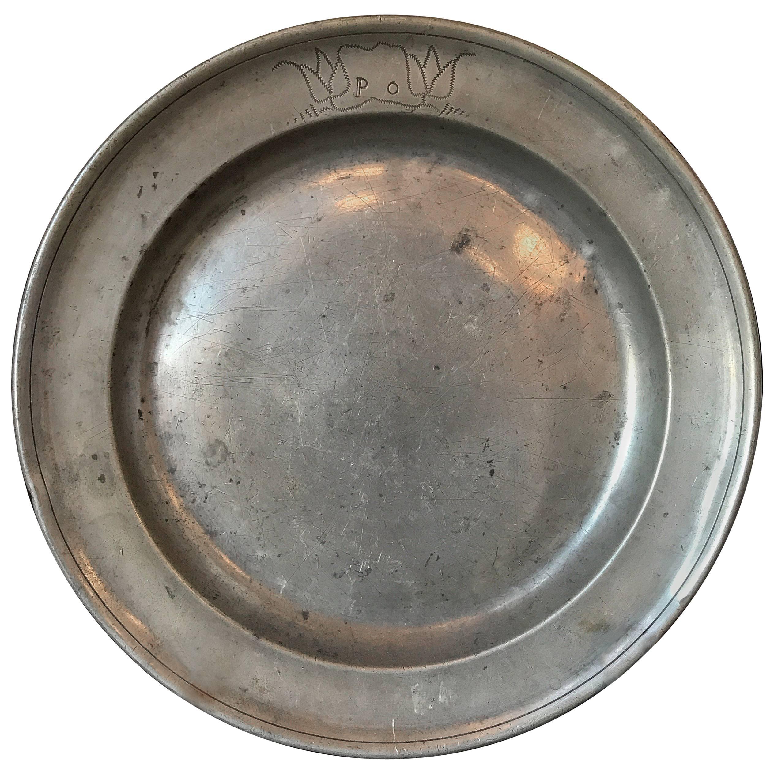 18th Century Pewter Plate For Sale