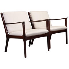 Vintage 1950s Ole Wanscher Set of Two Lounge Chairs in Mahogany - choice of upholstery