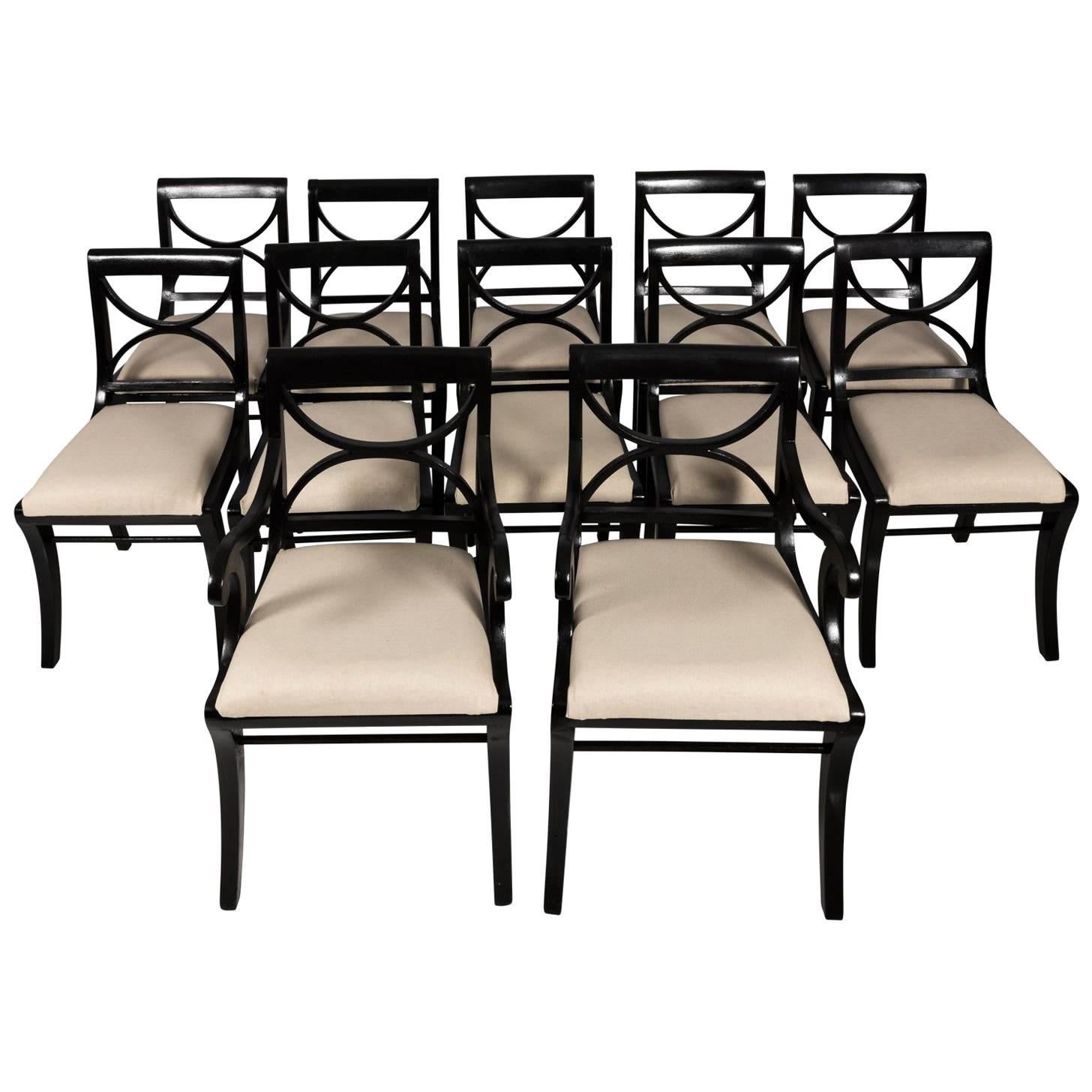 Set of 12 Black Regency Style Chairs