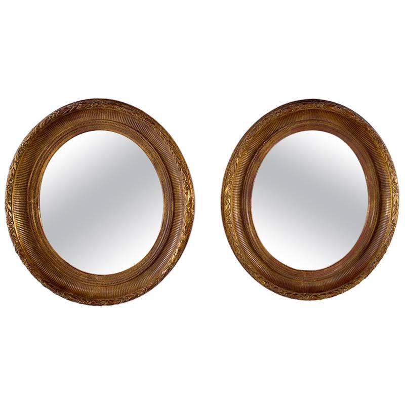 Near Pair 19th Century Carved Gilt Wood and Gesso Mirrors For Sale
