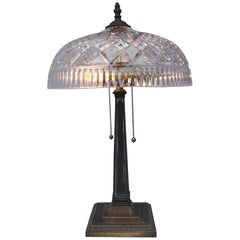 Used Waterford Crystal Dome Shade Bronze Desk Lamp