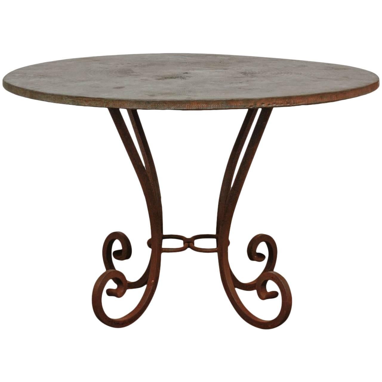 Wrought Iron and Hammered Copper Round Dining Table