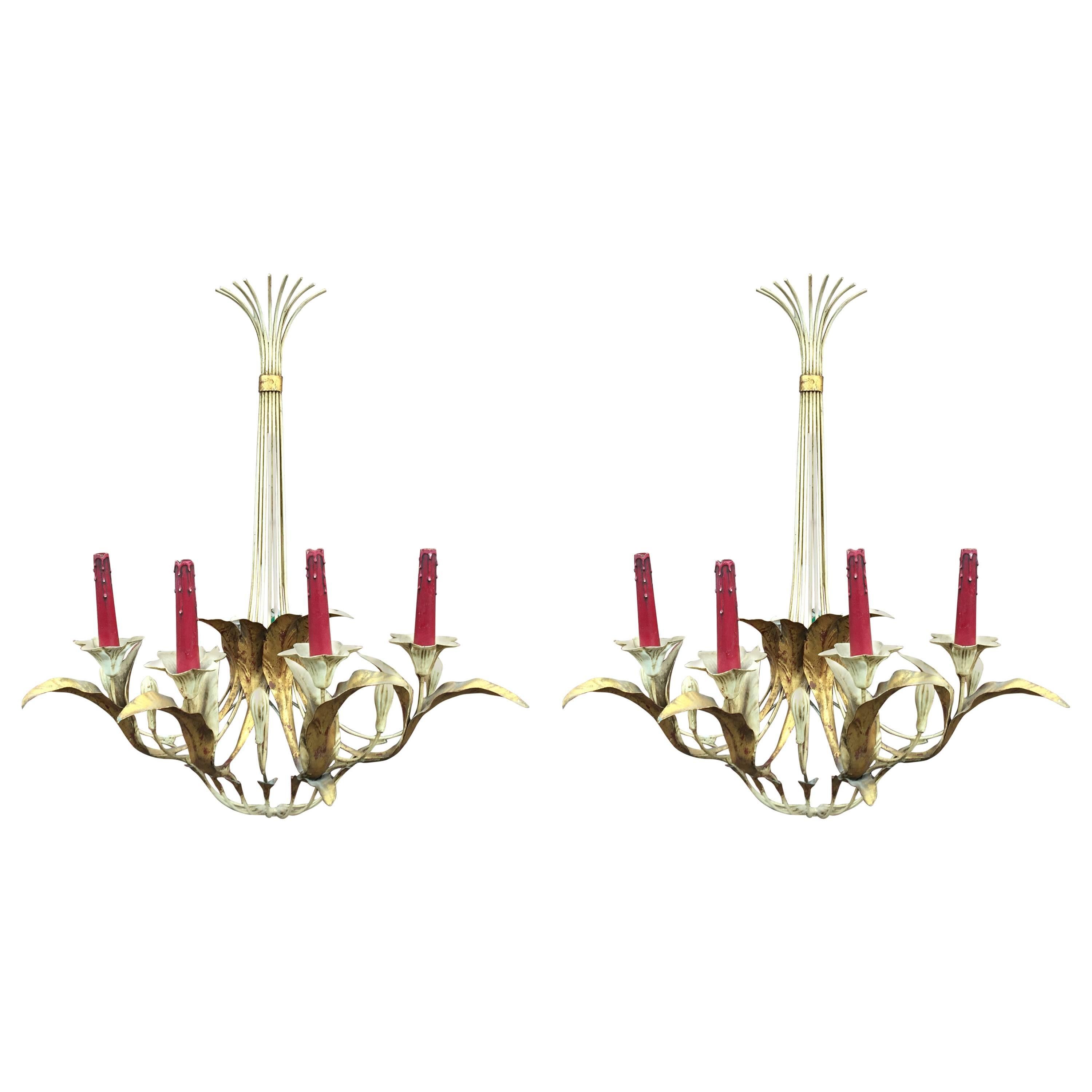 Pair of large Art Deco Baroque sconces in lacquered metal circa 1940. For Sale