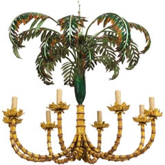 Monumental French Faux Bamboo and Palm Chandelier