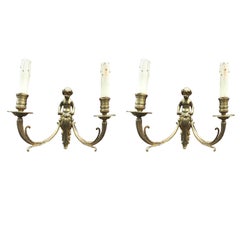 Vintage Pair of Louis XVI style bronze sconces circa 1930.