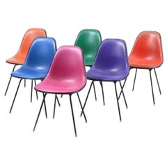 Set of 6 Vintage Mid-Century Modern Multi-Colored Herman Miller Shell Chairs 