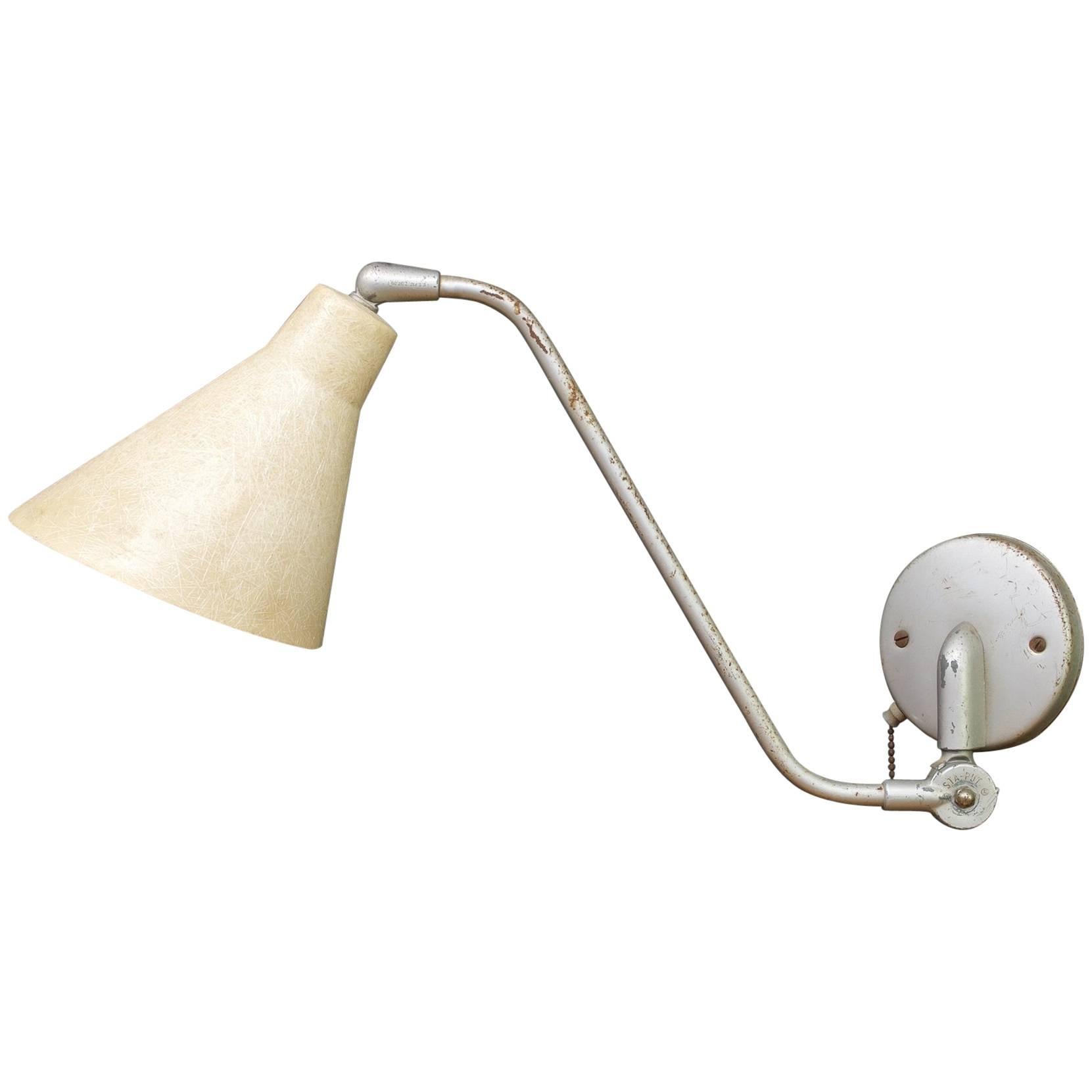 Vintage Mid-Century Early Modernist Kurt Versen Metal Fiberglass Wall Lamp For Sale