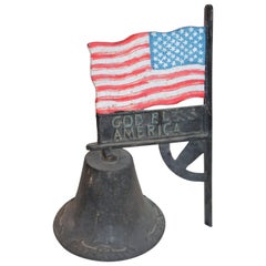 Patriotic Original Painted American Flag with Bell Wall Mount