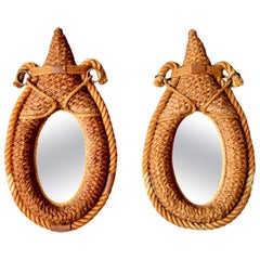 Pair of Petite French Rope Mirrors in the Style of Audoux and Minet