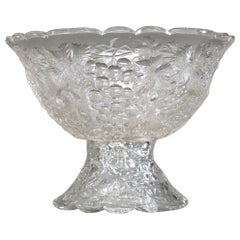 Antique Hand Blown 2 Piece Intaglio Cut Crystal Punch Bowl with Grape Vine Pattern