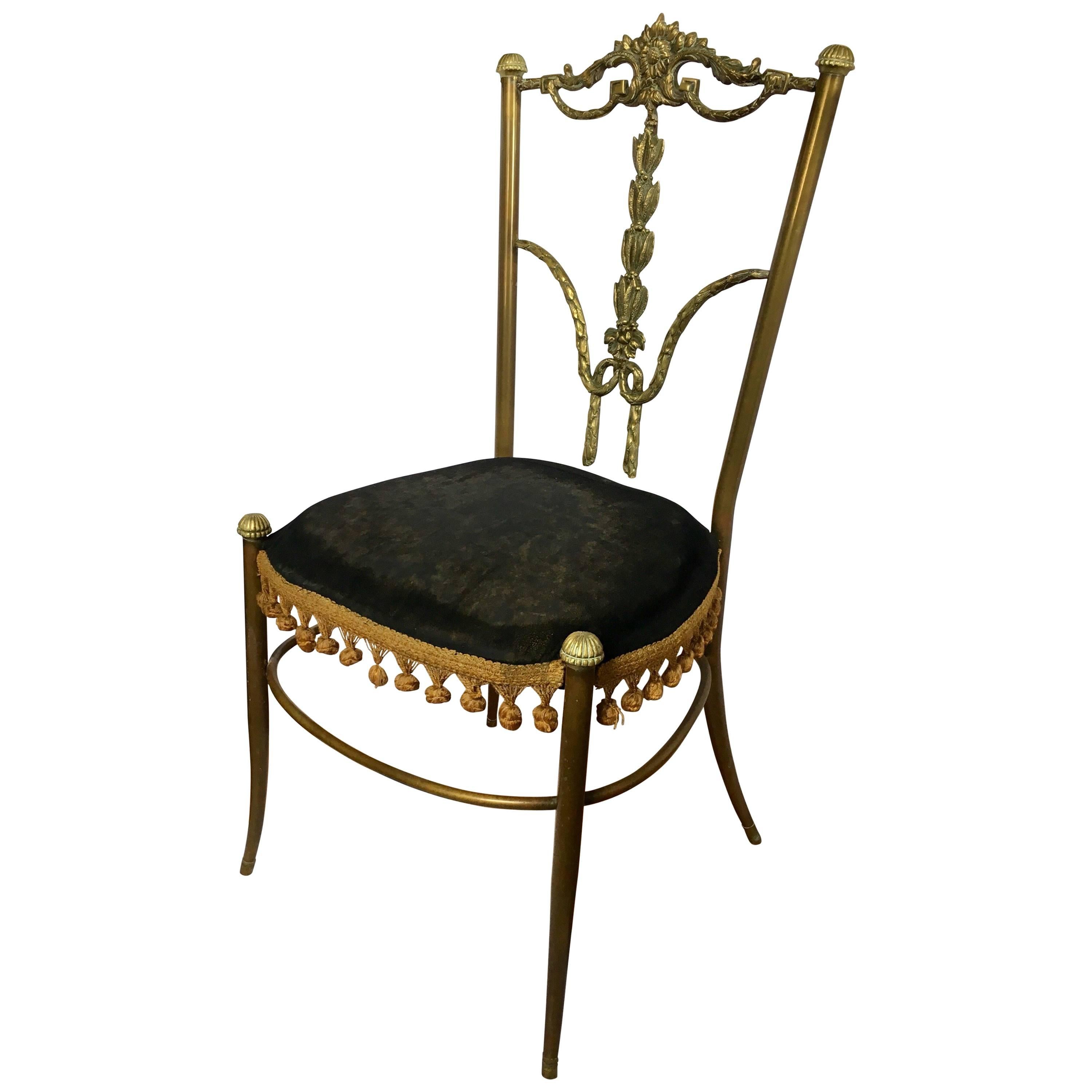 Chaise d'appoint drapée en métal bronze du milieu du siècle dernier, Italie en vente