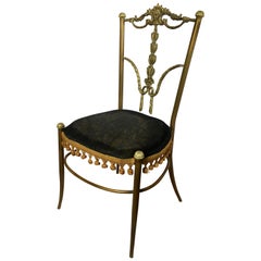 Retro Midcentury Bronze Metal Draped Accent Chair, Italy