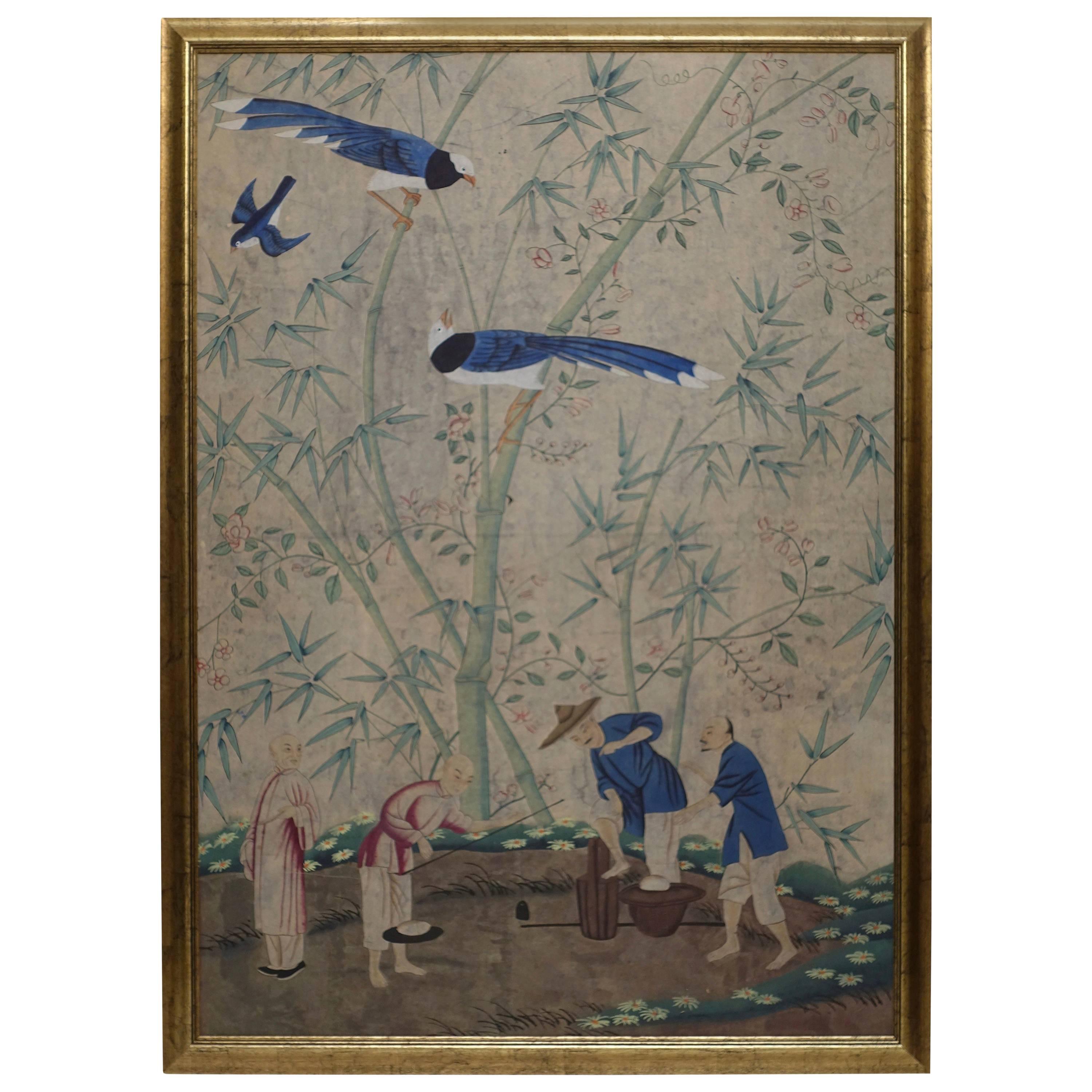 Hand-Painted Chinese Wall Paper Panel Painting