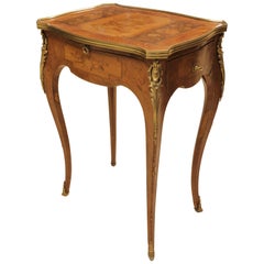 French 19th Century Louis XV Style Marquetry Inlaid Side Table Writing Desk
