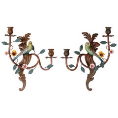 Pair of Italian Tole Bird Sconces