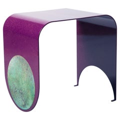 Thin Stool in Contemporary Powdered-Coated Steel with a Brass Patina Inlay