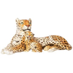 Vintage Ceramic Leopard and Cub