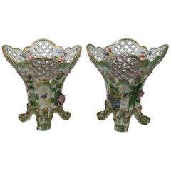 Pair of 19th Century Flower Encrusted English Vases